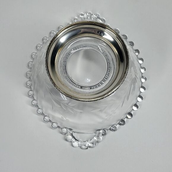 Imperial Candlewick Floral Glass Bowl w/Sterling Silver Base Rim Vintage - Picture 6 of 11